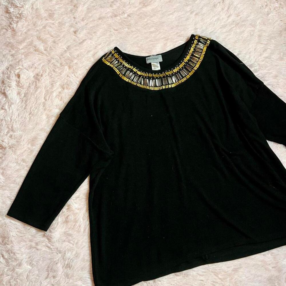 Black Gold Beaded Grandma Core Eccentric Maximalist Dopamine Cottage‎ Core Top